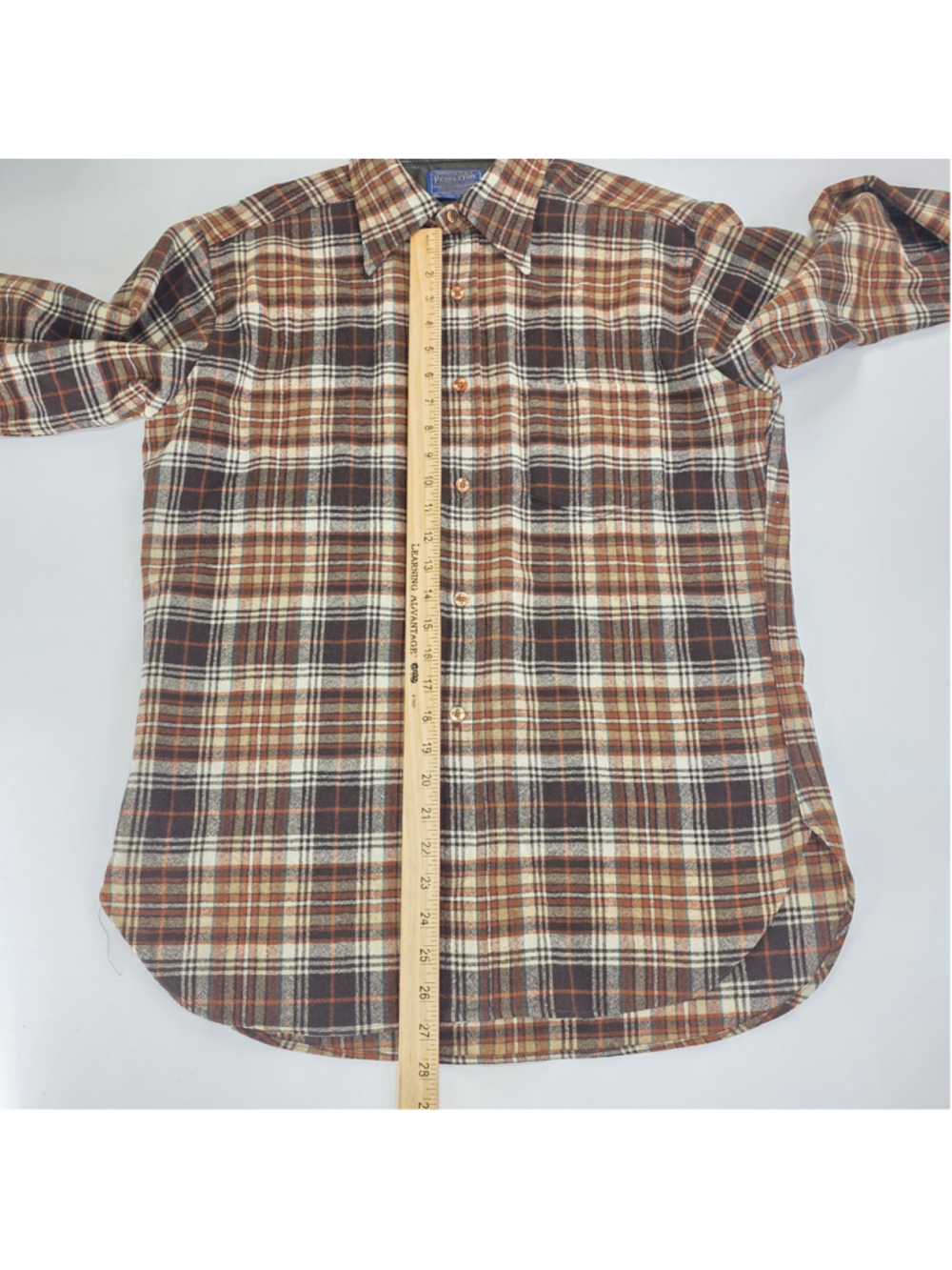 Pendleton Wool Shirt Mens L Vintage Plaid Flannel USA Board Shirt Brown - Picture 7 of 9